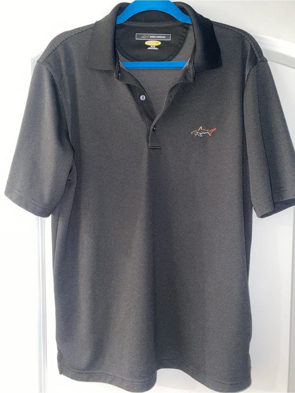 Short-Sleeve Polo Golf Shirt with Embroidered Shark Logo